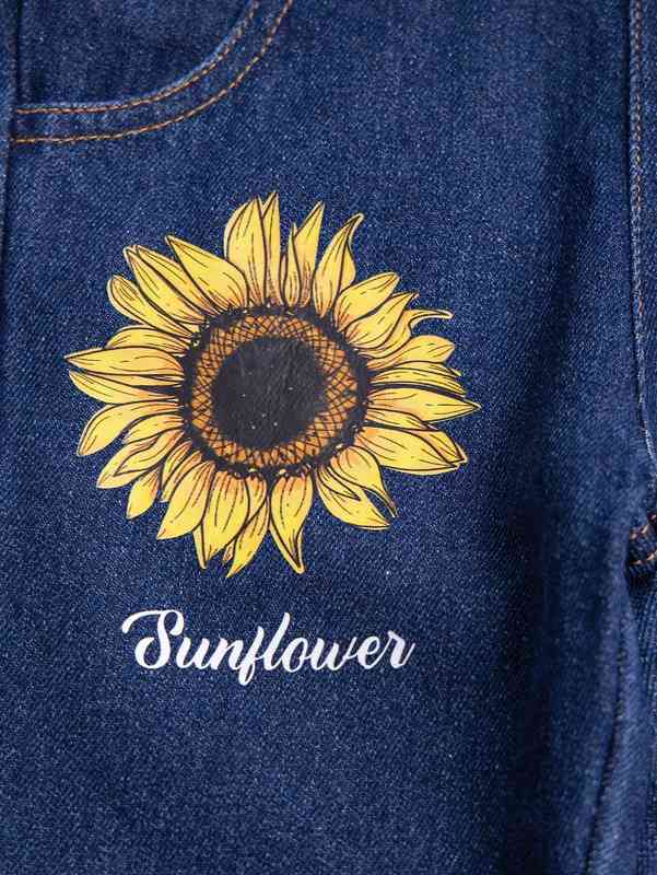 Baby Letter & Floral Print Denim Overalls SHE