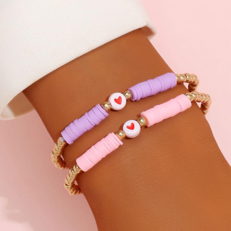 Summer Beach CCB Beads Polymer Clay Disc Strands Red Hearts Bracelet for Women Gift Wholesale
