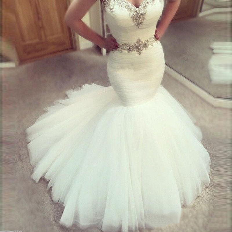 New Long Mermaid Wedding Dress Sweetheart Sleeveless Country Tulle Beads Crystal Waist Modest Sheath Satin Plus Size Bridal Gowns QC1516, Ivory
New Long Mermaid Wedding Dress Sweetheart Sleeveless Country Tulle Beads Crystal Waist Modest Sheath Satin Plus Size Bridal Gowns QC1516, Ivory
