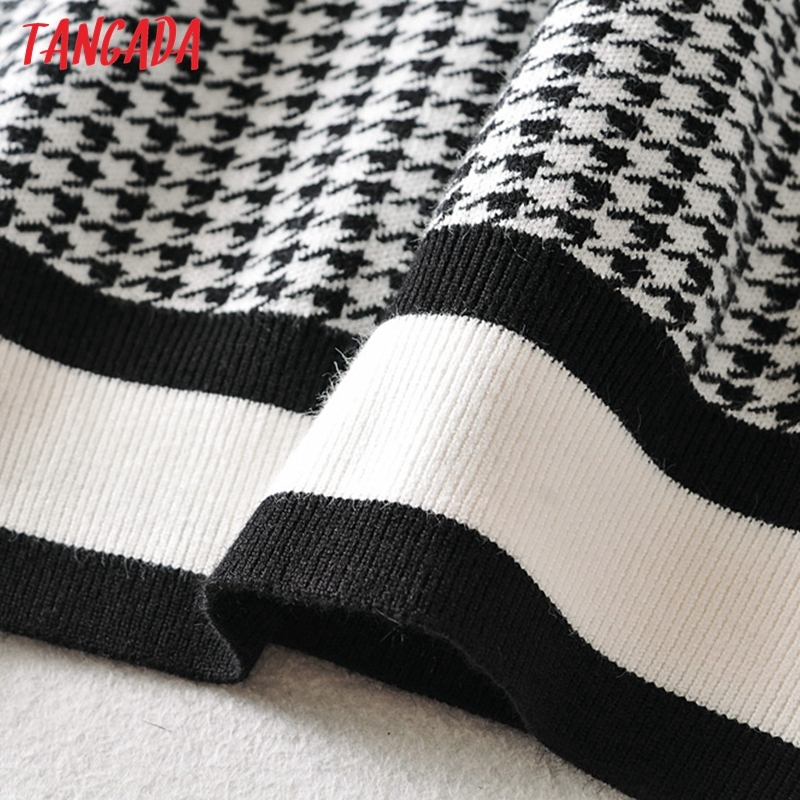 Tangada fall women plaid oversized sweater cashmere knitted pullover sweater v neck high quality jumper 3H679 201221