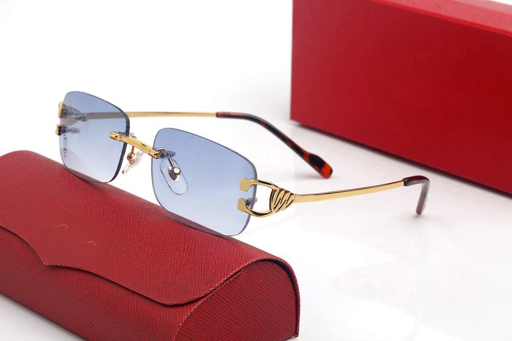 Blue Fashion Designer Sunglasses Women Mens Eyeglasses Gold Silver Alloy Rimless Optical Frames Classic Rectangle Square Luxury Sunglasses for woman Eyewear