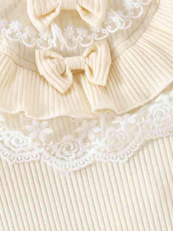 Baby Embroidery Mesh Ruffle Trim Bow Front Romper SHE