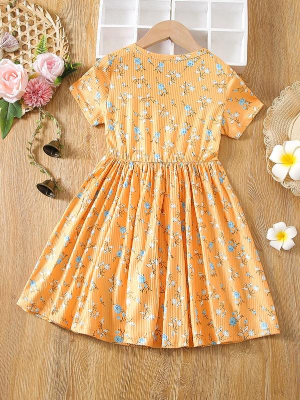 Toddler Girls Floral Print Frill Trim Dress SHE01
