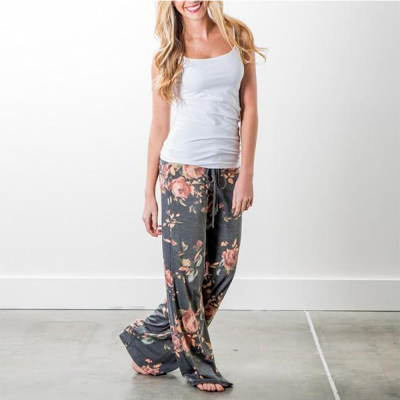 Spring autumn Women Long Pants Loose Floral Print Drawstring Lace Camouflage stripe Wave point Sweatpants Female Plus Size pant 201113