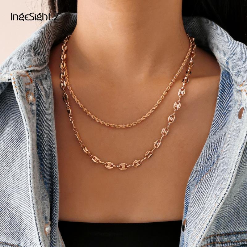 2Pcs/Set Multi Layered Metal Twisted Rope Chain Choker Necklace Collier Steampunk Gold Color Long Necklace for Women Men Jewelry 
2Pcs/Set Multi Layered Metal Twisted Rope Chain Choker Necklace Collier Steampunk Gold Color Long Necklace for Women Men Jewelry