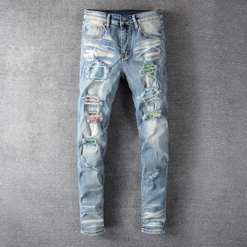 2021 New American Streetwear Fashion Light Blue Destroyed Ripped Men Pants Slim Fit Patches Designer Hip Hop Jeans Homme Qj5r
2021 New American Streetwear Fashion Light Blue Destroyed Ripped Men Pants Slim Fit Patches Designer Hip Hop Jeans Homme Qj5r