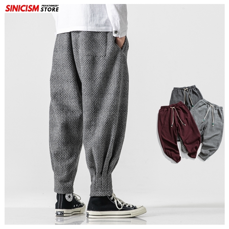 Sinicism Store Men Winter Thicken Wool Harem Pants Men's Chinese Style Warm Oversize Trousers Male Japan Casual Plaid Pant 201110