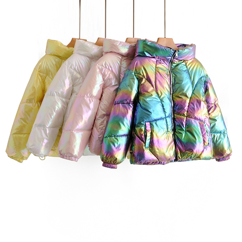 Women Winter Jacket Coats Hooded Tie dye Shiny Fabric Parkas Thick Warm Down Cotton jackets Zipper Padded Cold Outwear 201125