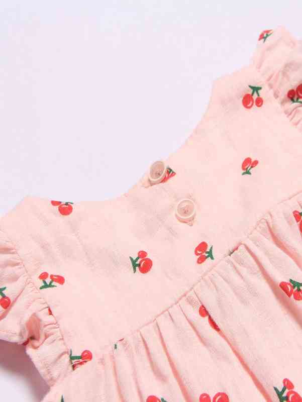 Baby Cherry Print Ruffle Trim Top & Shorts & Hair Band SHE