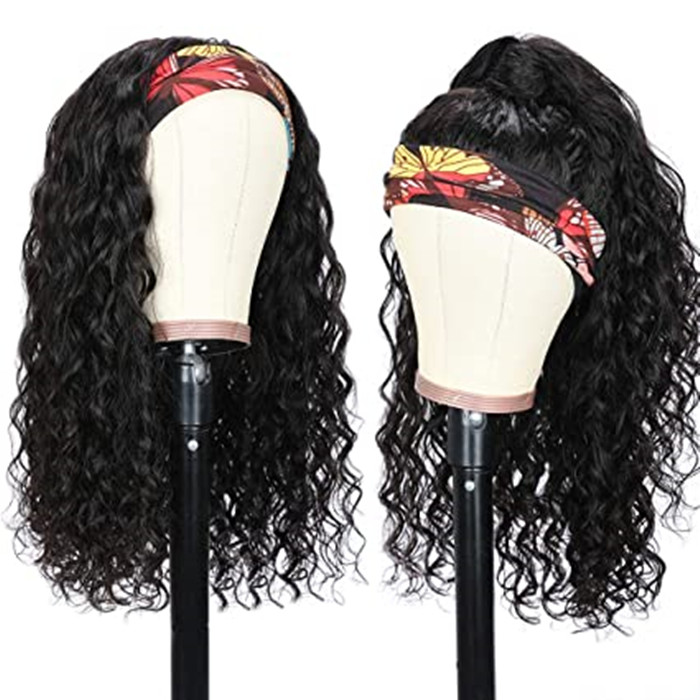 New Headband Wigs for Black Women Human Hair Wigs 150%density None Lace Front Wigs Brazilian water wave curly Virgin Hair Machine Made Full Headband W