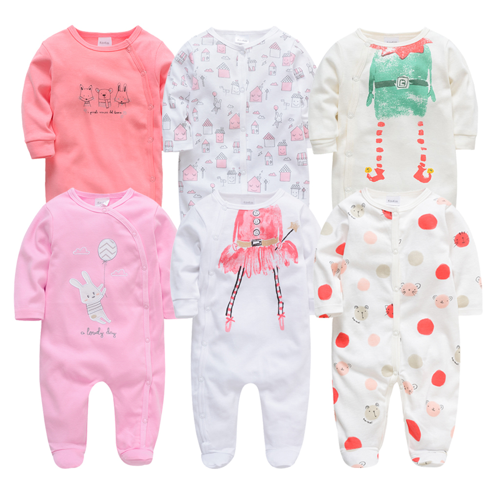 6Pcs 3PCS Baby Girls Rompers Long Sleeve Cute Summer Baby Clothes Cotton Newborn 0-12 months roupa de bebe Jumpsuit Outwear 201029