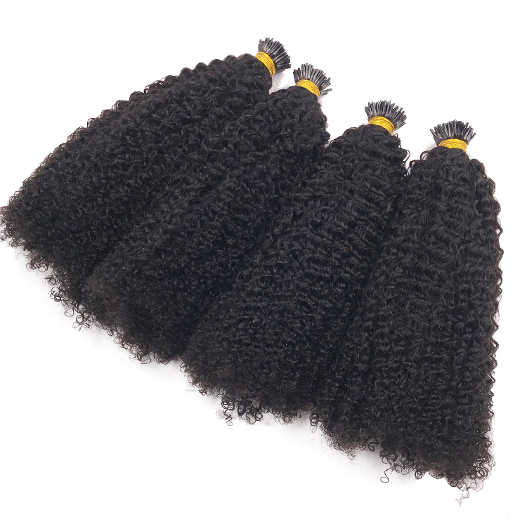 Afro Kinky Curly I tip Hair Extensions Natural Black color Microlinks Prebonded itip hair extension 100g