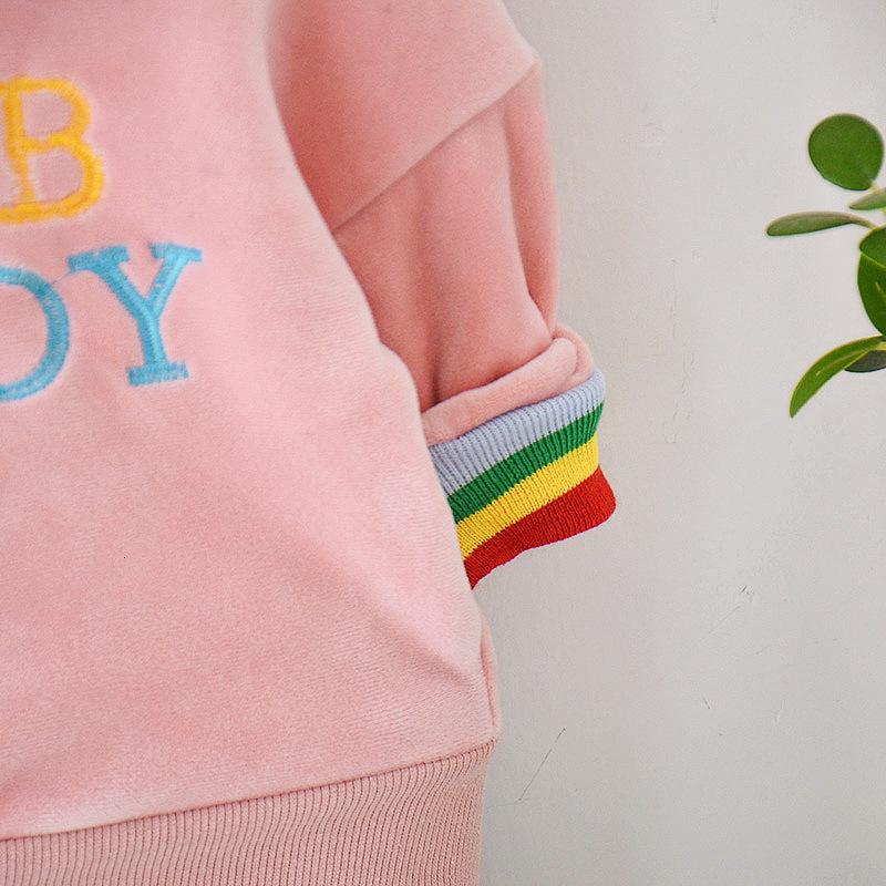 Autumn Winter New Baby Clothes Children Boy Girl Plus Velvet Tthick Cotton Hoodies Pants 2Pcs Set Toddler Kid Casual ClothingX1019