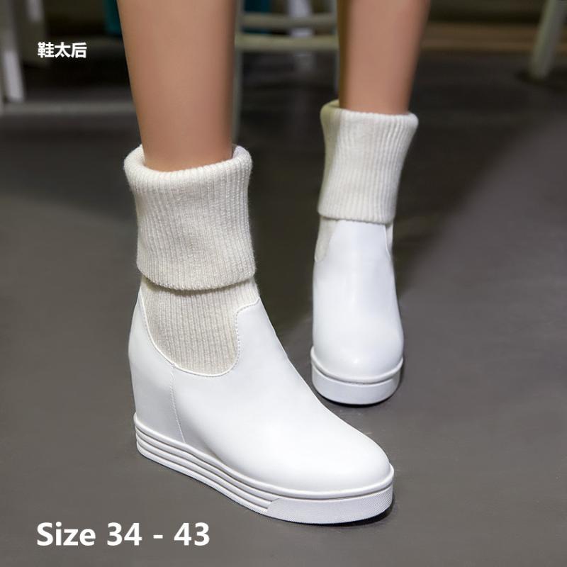 Height Increasing Mid Calf Boots Women Winter Autumn Wedges High Heel Thick Short Boots Woman shoes Big Size 34 - 43, White
Height Increasing Mid Calf Boots Women Winter Autumn Wedges High Heel Thick Short Boots Woman shoes Big Size 34 - 43, White