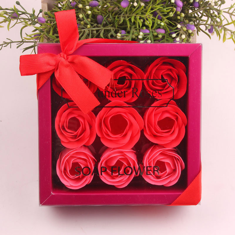 Valentine Day Gifts Party Supplies 9 Pcs Soap Flowers Rose Box Wedding Birthday Artificial Gift Decoration
