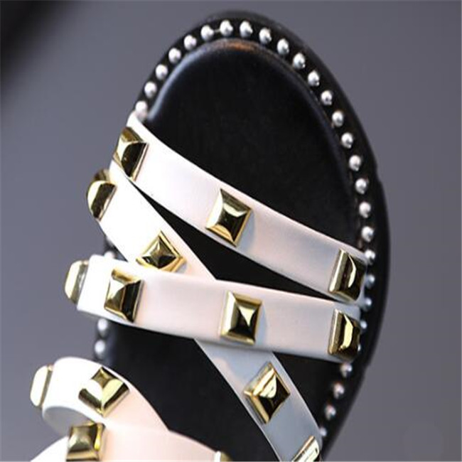 Girls Sandals 2022 Summer Children Gladiator Roman Sandals Rivets Classic Kids Beach Shoes Zipper Soft Leather Comfortable 21-30