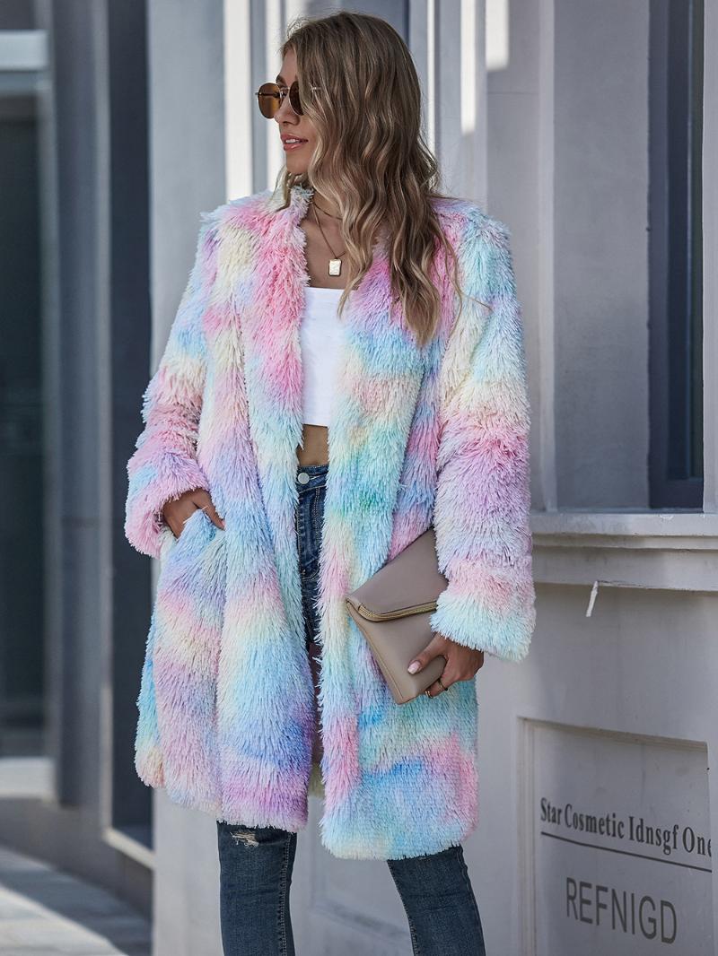 Women039s Fur Faux Winter Rainbow Tie Dye Coats And Jackets Women Streetwear Polar Fleece Plush Oversized6639910