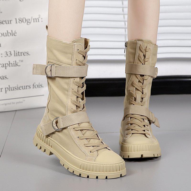Spring/Autumn Fashion Women'S Boots High Top Thick Sole Middle Boot Zapatos De Mujer Canvas Round Toe Mid-calf Boats, Kaqi
Spring/Autumn Fashion Women'S Boots High Top Thick Sole Middle Boot Zapatos De Mujer Canvas Round Toe Mid-calf Boats, Kaqi
