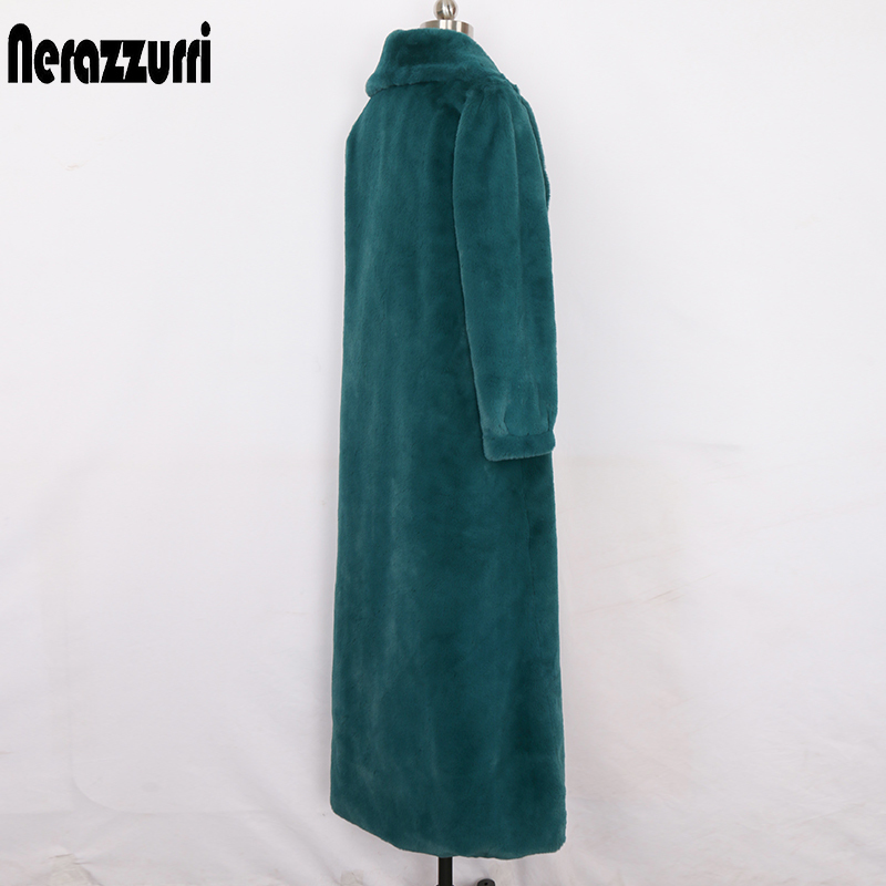 Nerazzurri Winter warm maxi faux fur coat women long sleeve shawl collar X-long fluffy furry overcoat Plus size fashion 7xl 201110