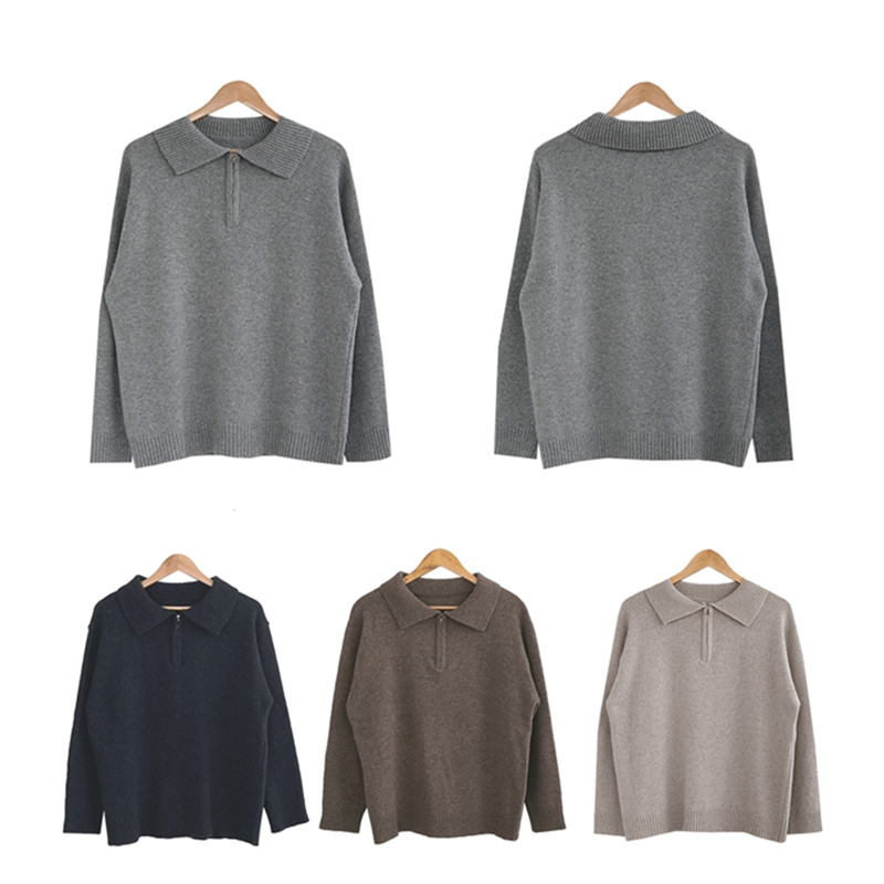 Colorfaith New Autumn Winter Women Sweaters Turn-Down Collar Pullovers Zipper Knitted Korean Elegant Wild Lady Tops SW9142 201111wtt