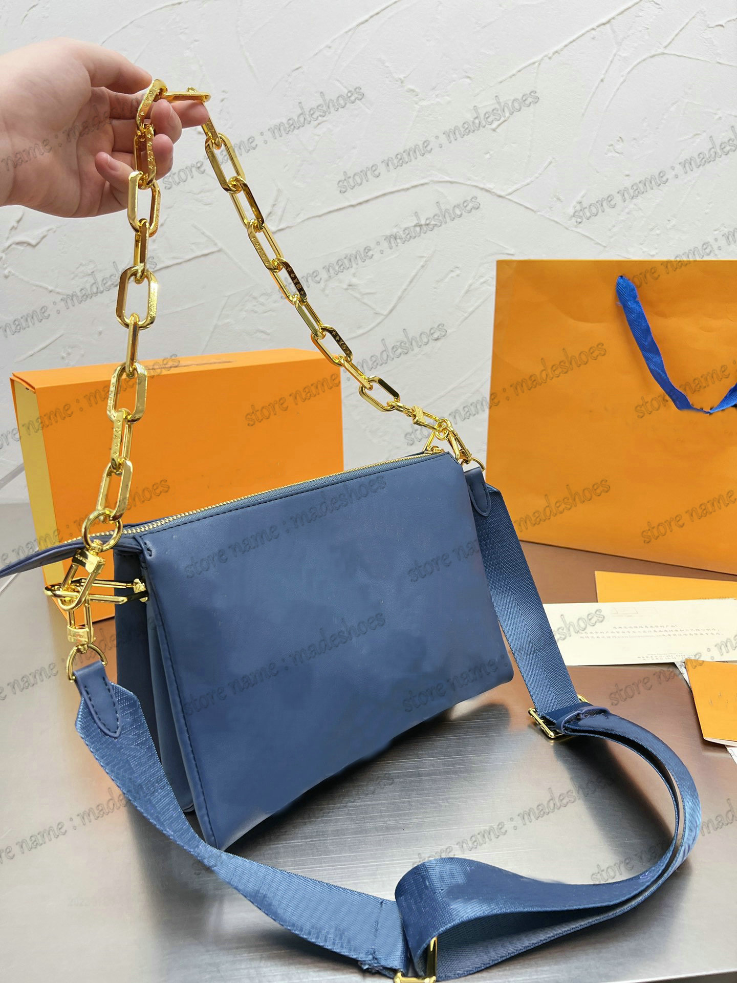 Coussin PM Handbag Designer Chunky Chain CrossBody Bag Denim-printed Lambskin Navy Blue Embossed Purse Wallet Envelope Shopping Bag M59392
Coussin PM Handbag Designer Chunky Chain CrossBody Bag Denim-printed Lambskin Navy Blue Embossed Purse Wallet Envelope Shopping Bag M59392