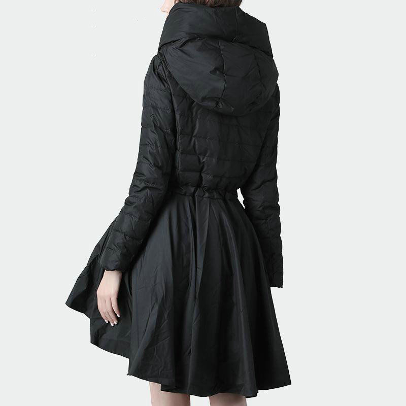 DMLFZMY Loose style black pleated long back down cotton hooded long sleeve warm ladies coat fashion autumn and winter 201027