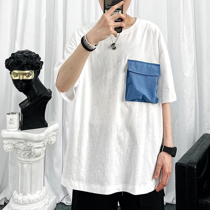 2020 Summer New Youth Popular Men's Contrast Color Pocket Loose Five-point Sleeve T-shirt Fashion Casual Round Neck Pullover, Black
2020 Summer New Youth Popular Men's Contrast Color Pocket Loose Five-point Sleeve T-shirt Fashion Casual Round Neck Pullover, Black