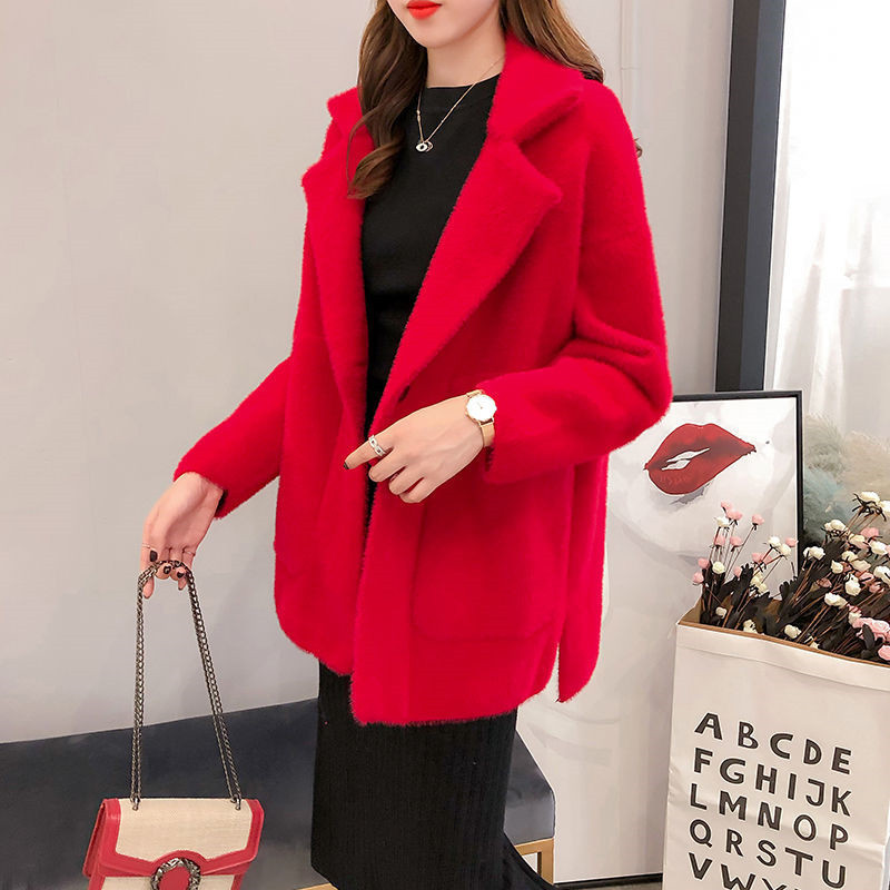 Autumn And Winter New Women's Long-sleeved Mink Fur Coat Loose Easy Matching Thick Cardigan Fashion Solid Color Coat 201031