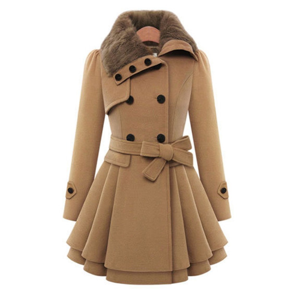 Winter Coat Women Trench Coat Turn-down Collar Long Sleeve Peacoat Faux Fur Double Breasted Thick Plus Size Fashion Outwear LJ201128