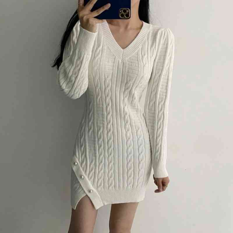 Chic Knitting Dresses Woman Autumn Winter Korean Vintage Split Twist V-neck Long Sleeves Buttons Versatile Dress, Black;gray
Chic Knitting Dresses Woman Autumn Winter Korean Vintage Split Twist V-neck Long Sleeves Buttons Versatile Dress, Black;gray