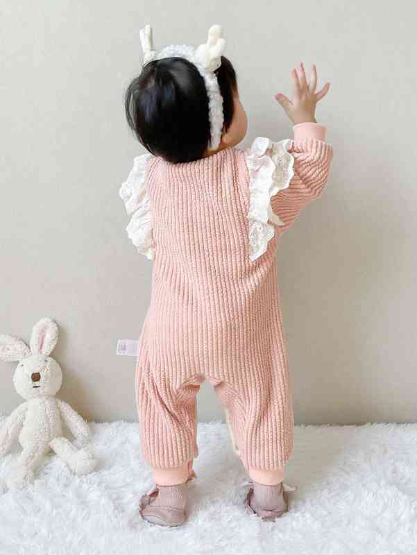 Peninsula Baby Letter Embroidery Eyelet Embroidered Ruffle Trim Thermal Jumpsuit With Doll SHE
