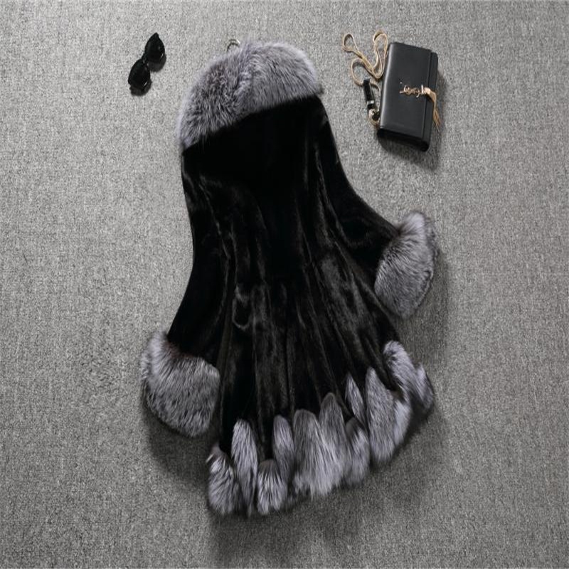 Wedding Accessories Fur Coat Gorgeous Women's White Black Mink Winter Thick Hooded Fur Jacket In Stock