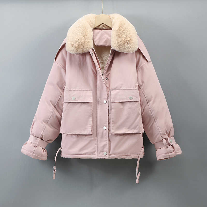 Cotton padded clothes Korean loose cotton padded jacket Parker coat women's winter short thickened zipper tooling coat 220118