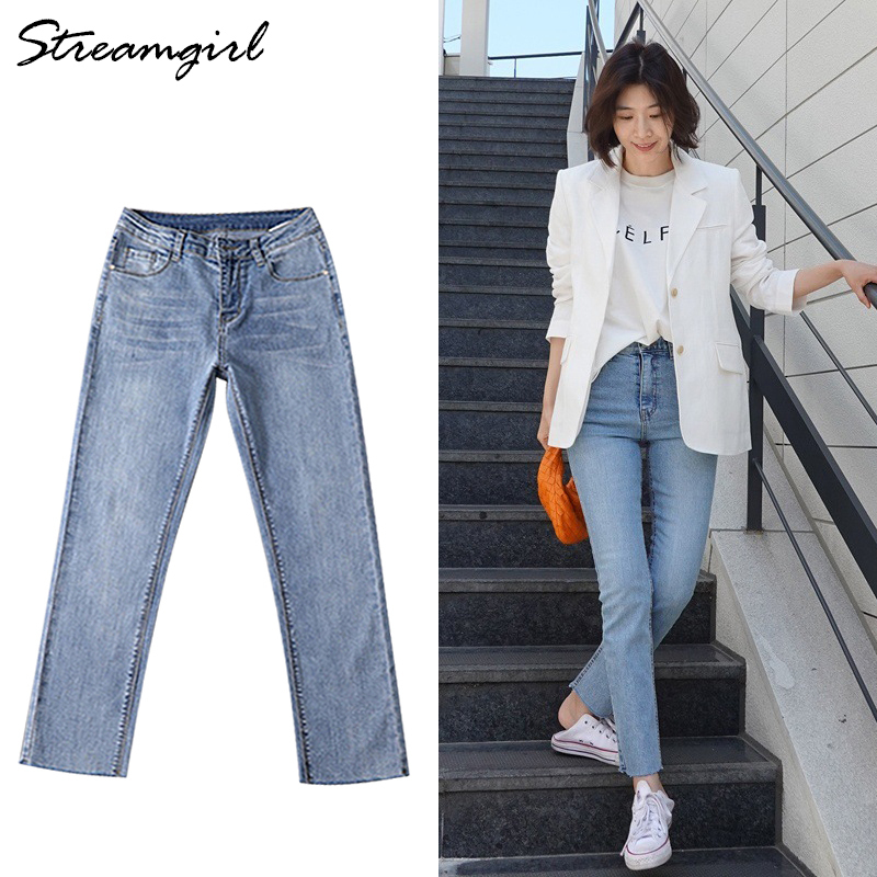 Streamgirl White Jeans For Women Skinny Autumn Denim Pants Capris Straight Black Skinny Jeans Woman High Waist Ankle Denim Pants 201105