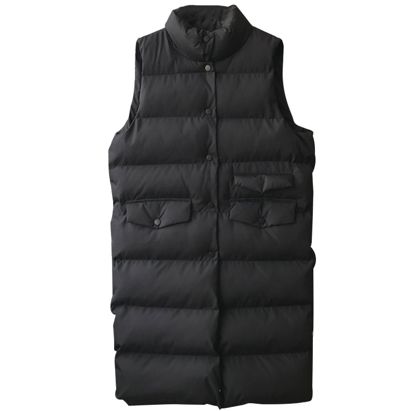 Winter New Long Vests Women's Trendy Wild Thin Solid Color Stand Collar Sleeveless Casual Loose Single-breasted Vests Women 201211