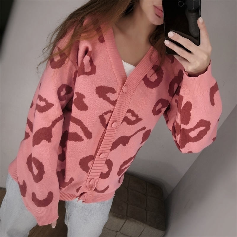 HLBCBG Women Sweaters Autumn Winter Fashionable Casual Leopard V-Neck Single Breasted Puff Sleeve Loose Cardigans Coat 201123, Pink
HLBCBG Women Sweaters Autumn Winter Fashionable Casual Leopard V-Neck Single Breasted Puff Sleeve Loose Cardigans Coat 201123, Pink