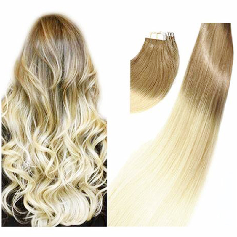 High Quality 100% Virgin Tape In Human Hair Extensions 100g 40 Pcs/pack Total 2pack 20inch ombre #8/#613 color FEDEX shipping