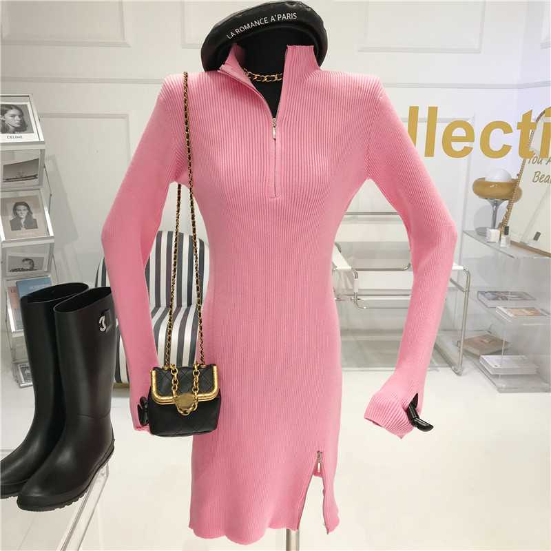 Micro high neck zipper knitted Long Sleeve Dress Women' winter 2021 Fashion New Design sense Slim fitting Bottom Dress, Black
Micro high neck zipper knitted Long Sleeve Dress Women' winter 2021 Fashion New Design sense Slim fitting Bottom Dress, Black