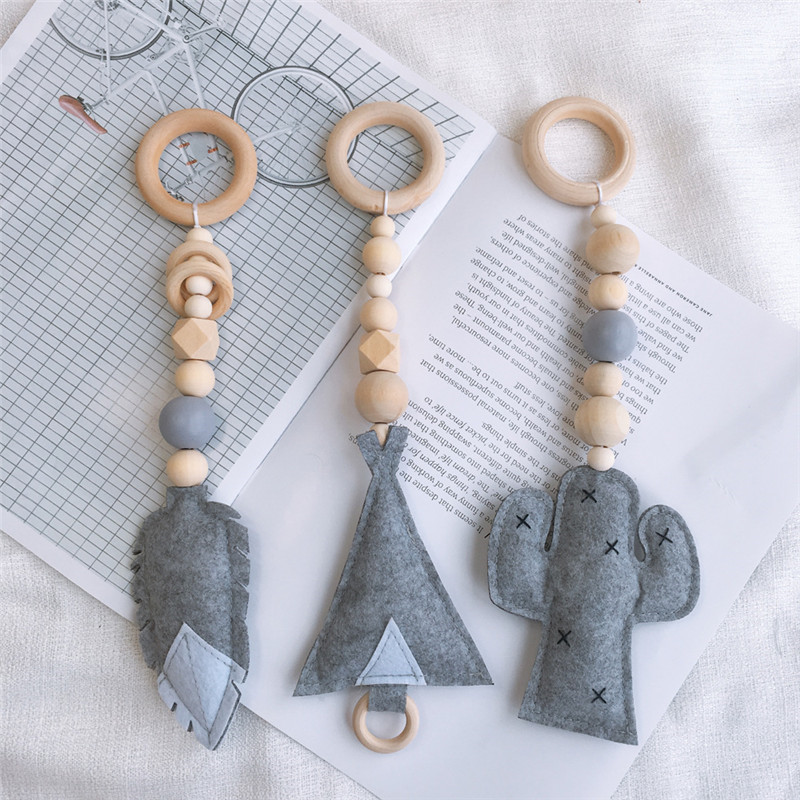 Newborn Baby Play Gym Toys Wood Stroller Toys Baby Hanging Wooden Beads Infant Crib Mobile Toys for Kids Nursery Tent Decoration LJ201113