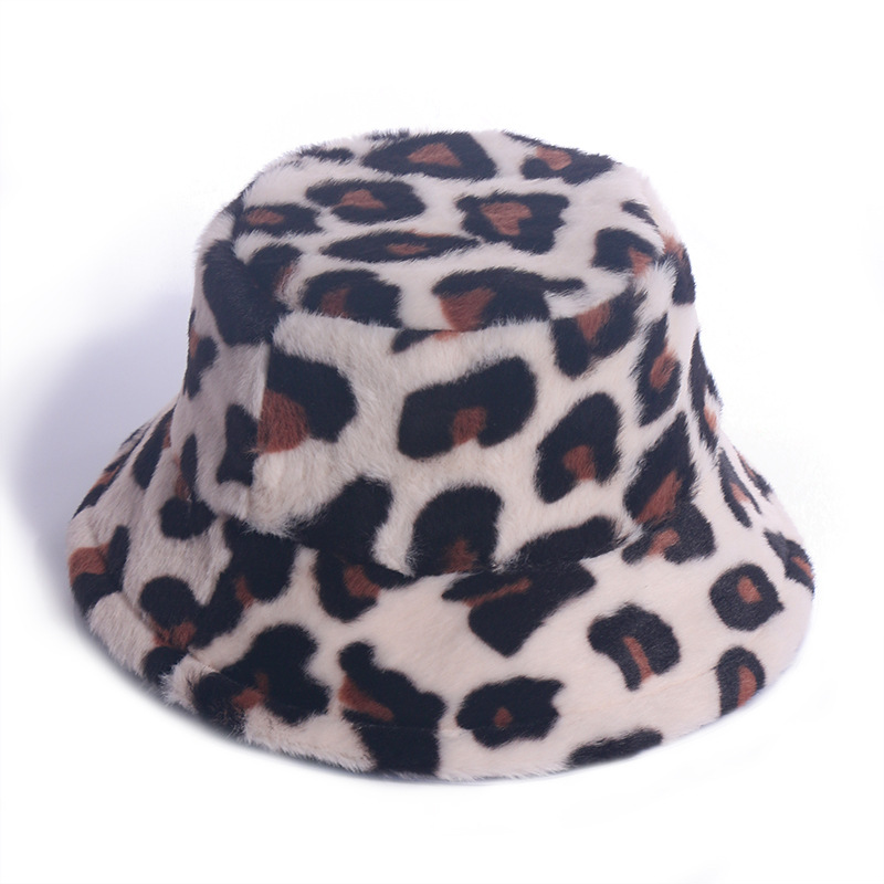 Women's winter rabbit fur bucket hat ladies classic leopard Basin cap Laday Outdoor sports fisherman hats men street Panama