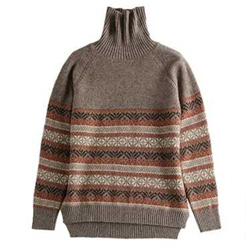 Turtleneck cashmere sweater women loose casual jacquard knitted bottoming top pullover 100%WOOL sweater women autumn winter 201222