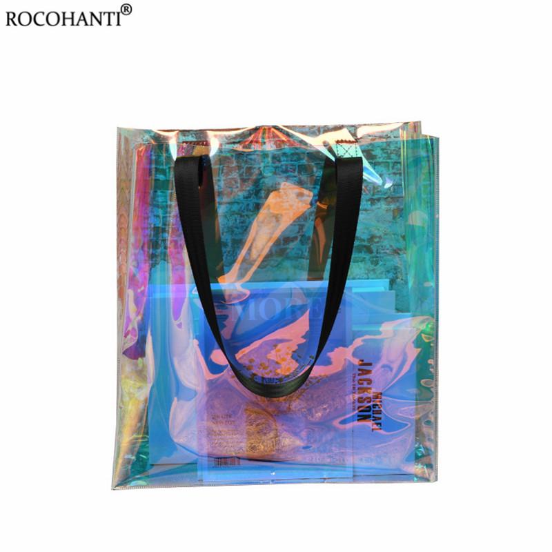 Clear PVC Plastic Rainbow Hologram Shopping Tote Bag Gift Bags Fashion Design Transparent Holographic Handle Beach Bag
Clear PVC Plastic Rainbow Hologram Shopping Tote Bag Gift Bags Fashion Design Transparent Holographic Handle Beach Bag
