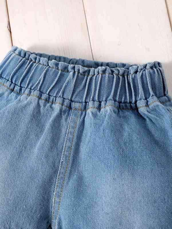 Baby Polka Dot Print Ruffle Trim Shirred Cami Top & Denim Shorts SHE