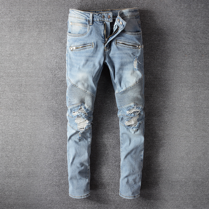 2021 New Newly Designer Fashion Slim Fit Light Blue Spliced Ripped Men Denim Hip Hop Pants Streetwear Biker Jeans Homme Y0jf, Retro light blue
2021 New Newly Designer Fashion Slim Fit Light Blue Spliced Ripped Men Denim Hip Hop Pants Streetwear Biker Jeans Homme Y0jf, Retro light blue