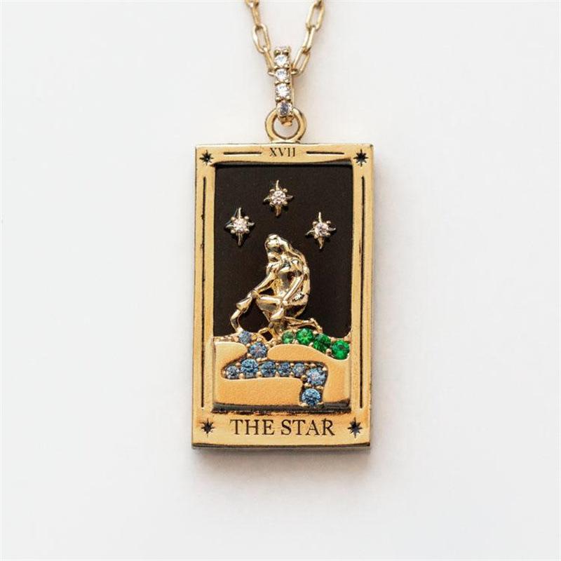 Pendant Necklaces Vintage Sun Moon Star Tarot Necklace For Women Gold Stainless Steel Zircon Enamel Cards Mystic Jewelry Gifts