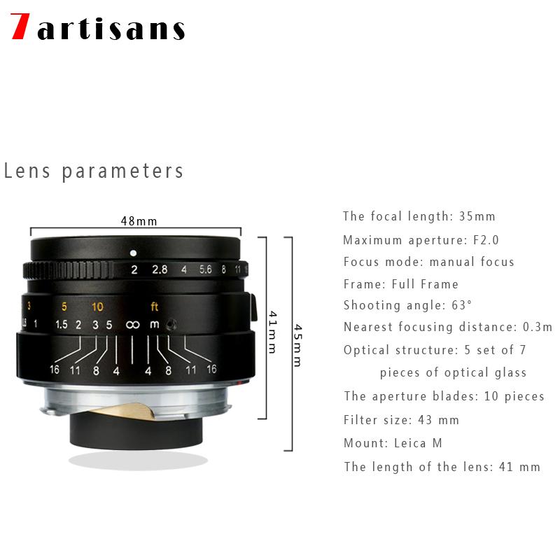 

7 artisans 35mm F2 Lens Large Aperture paraxial M-mount Lens for Leica m M-M M240 M3 M5 M6 M7 M8 M9 M9P M10 Cameras