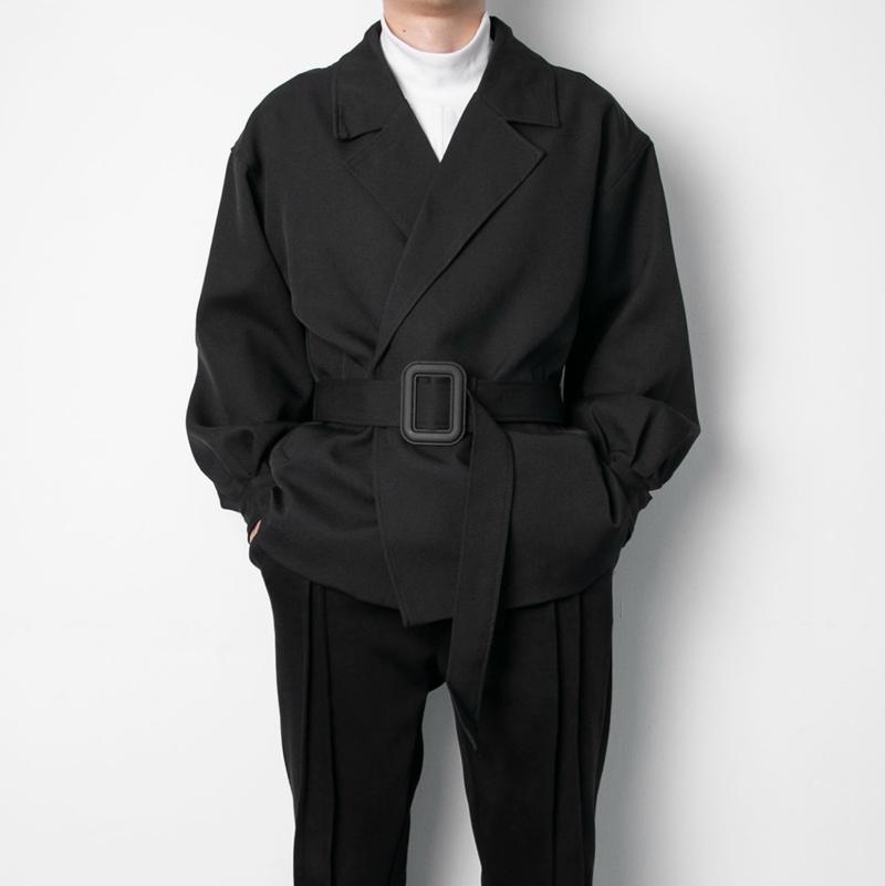 2020 autumn/winter new style short belt decoration loose windbreaker coat male, Black
2020 autumn/winter new style short belt decoration loose windbreaker coat male, Black