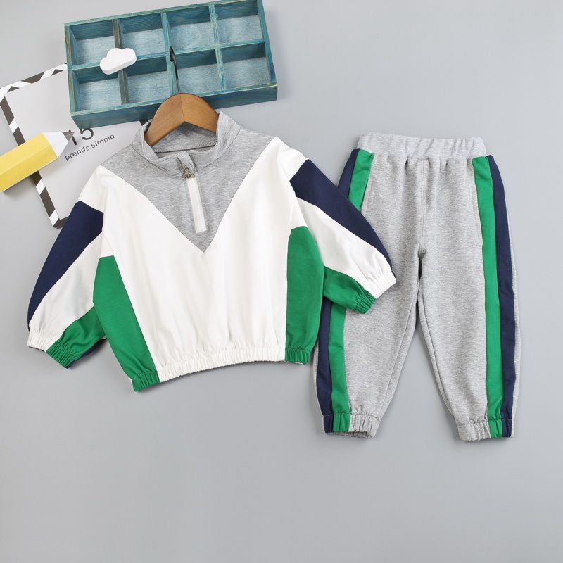 Kids Clothes Boys 2-Piece V Sweatshirt + Cotton Pants with Side Stripe Set Children Toddler Boy Spring Autumn Clothing Set 201031