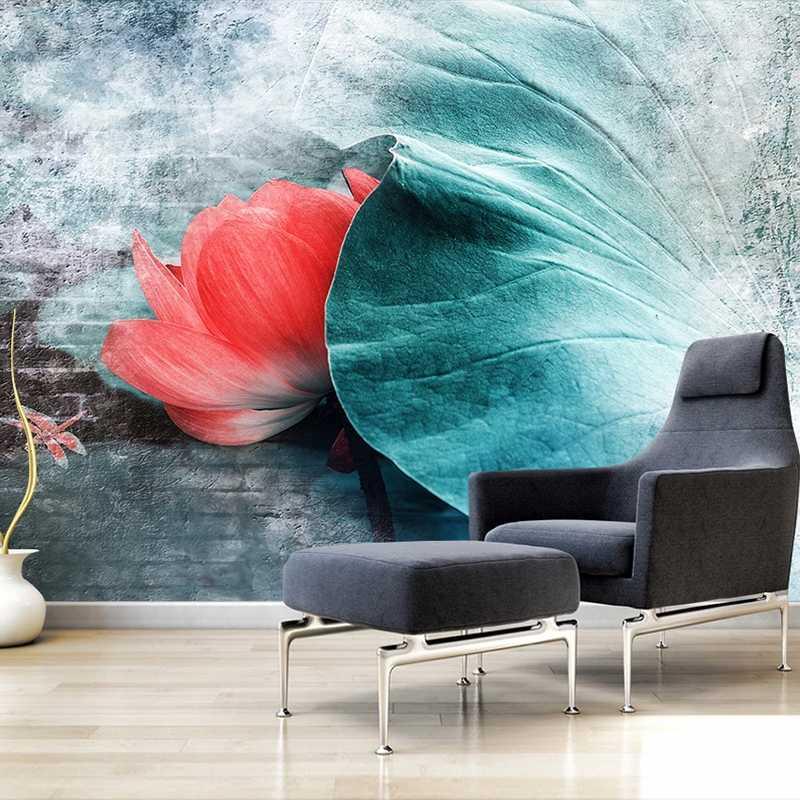 

Custom Mural New Chinese Style Lotus Leaf Flower Hand Painted Art Wall Painting Study Living Room Bedroom Wall Papers Home Decor1, As pic