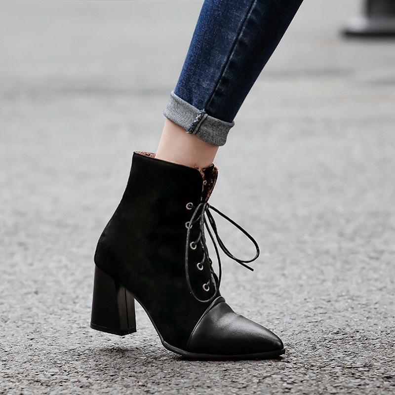 Autumn and winter new boots lace up short boots women's high heels women's thick heels, Black
Autumn and winter new boots lace up short boots women's high heels women's thick heels, Black